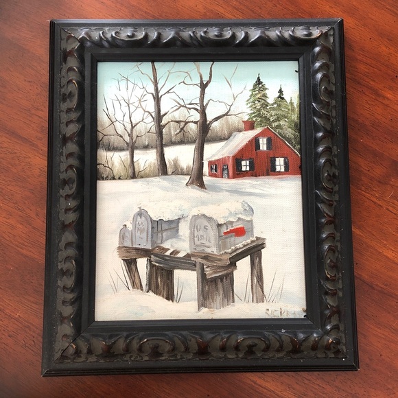 Vintage Oil Painting Landscape Cottage Framed Rustic Farmhouse Art - Picture 4 of 4